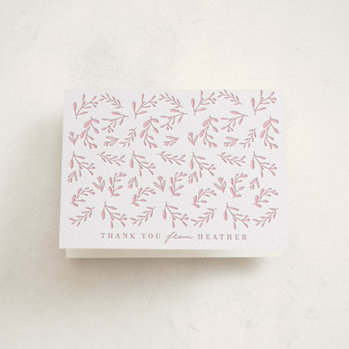 This is a classic pink baby shower thank you cards with letterpress by Susan Brown called classic baby monogram printing on coventry320 in standard