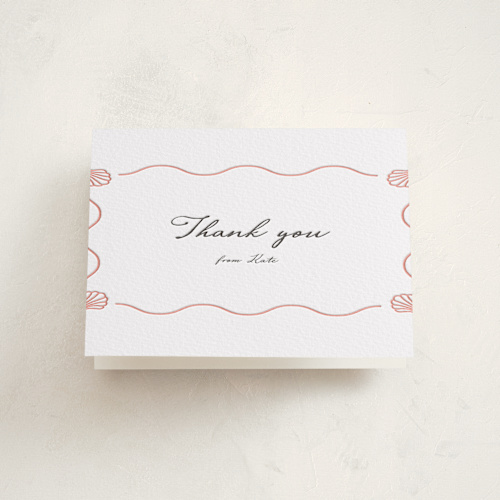 This is a peach baby shower thank you cards with letterpress by Alston Foster called ocean love printing on coventry320 in standard