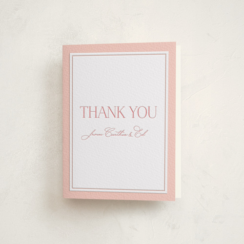 This is a rose baby shower thank you cards with letterpress by Lucrecia Caporale called the little heirloom printing on coventry320 in standard