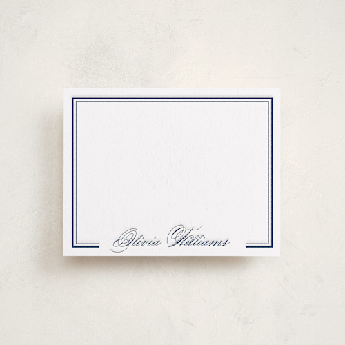 This is a indigo personalized stationery thank you cards with letterpress by Emily Betts called formal border printing on coventry320 in standard