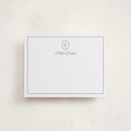 This is a sky blue personalized stationery thank you cards with letterpress by Creo Study called scripted printing on coventry320 in standard