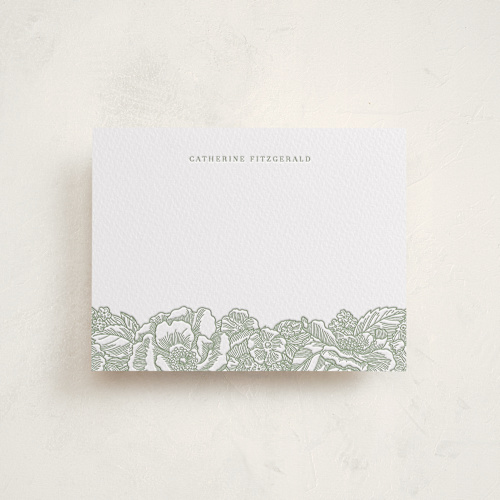 This is a mint personalized stationery thank you cards with letterpress by Brandy Folse called flower garden printing on coventry320 in standard
