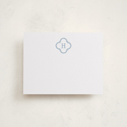 This is a sky blue personalized stationery thank you cards with letterpress by Angela Garrick called initial tile printing on coventry320 in standard