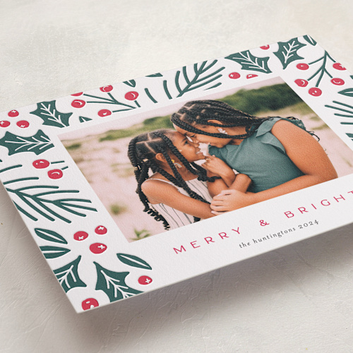 This is a mulberry letterpress holiday cards with letterpress by Iveta Angelova called christmas botanicals printing on bright white letterpress paper in standard