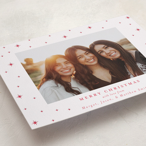 This is a rosy cheeks letterpress holiday cards with letterpress by Elly called stars printing on bright white letterpress paper in standard