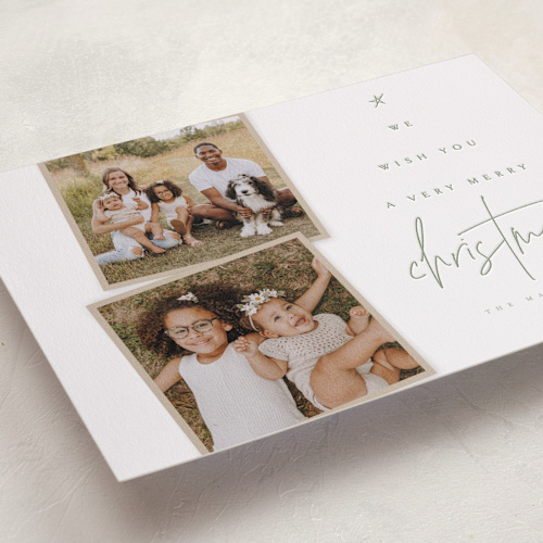 This is a pine letterpress holiday cards with letterpress by Kelly Schmidt called very merry printing on bright white letterpress paper in standard