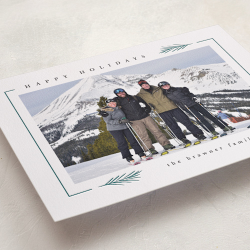 This is a spruce letterpress holiday cards with letterpress by Amy Kross called spruce edge printing on bright white letterpress paper in standard