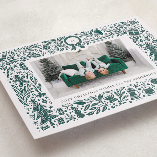 This is a fern letterpress holiday cards with letterpress by Kristen Knechtel called cozy christmas printing on bright white letterpress paper in standard