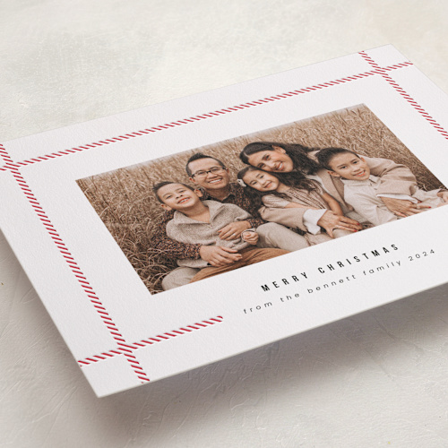 This is a holly berry letterpress holiday cards with letterpress by Orasie called simple plaid printing on bright white letterpress paper in standard