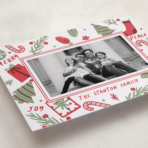 This is a festival letterpress holiday cards with letterpress by Oscar and Emma - Karly Depew called festive confetti printing on bright white letterpress paper in standard