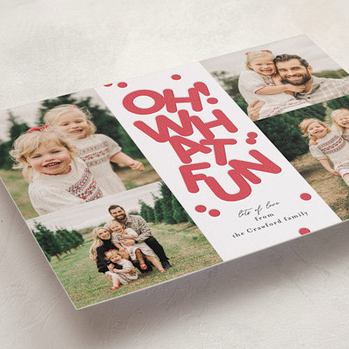 This is a santa suit letterpress holiday cards with letterpress by Carrie ONeal called bubble joy printing on bright white letterpress paper in standard