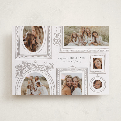 This is a moonlight letterpress holiday cards with letterpress by Leia Matt called gallery wall printing on bright white letterpress paper in standard