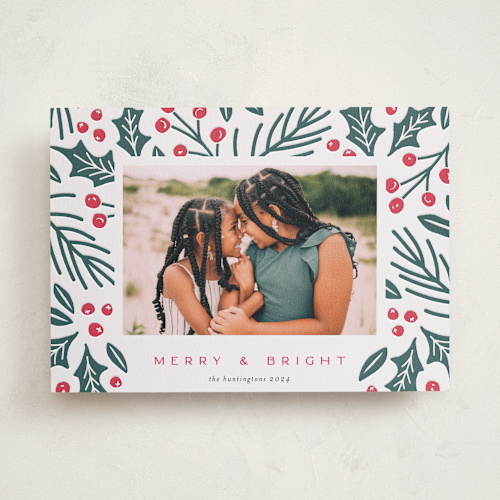 This is a mulberry letterpress holiday cards with letterpress by Iveta Angelova called christmas botanicals printing on bright white letterpress paper in standard