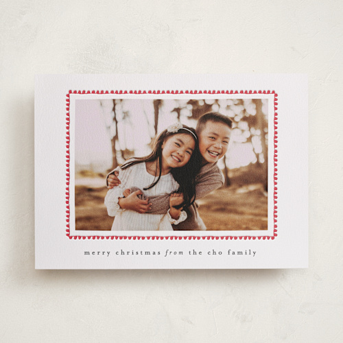 This is a berry letterpress holiday cards with letterpress by Sara Hicks Malone called hand drawn scallop printing on bright white letterpress paper in standard
