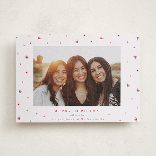This is a rosy cheeks letterpress holiday cards with letterpress by Elly called stars printing on bright white letterpress paper in standard