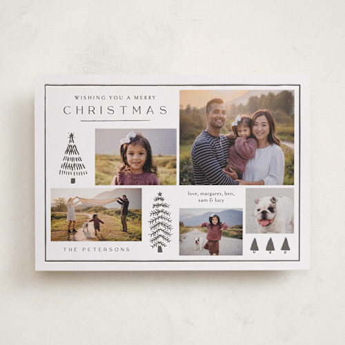 This is a coal letterpress holiday cards with letterpress by Amy Kross called forest collage printing on bright white letterpress paper in standard