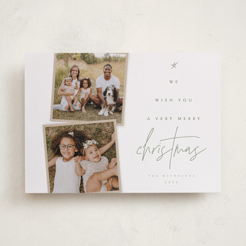 This is a pine letterpress holiday cards with letterpress by Kelly Schmidt called very merry printing on bright white letterpress paper in standard