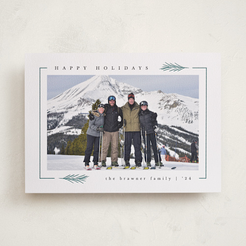 This is a spruce letterpress holiday cards with letterpress by Amy Kross called spruce edge printing on bright white letterpress paper in standard