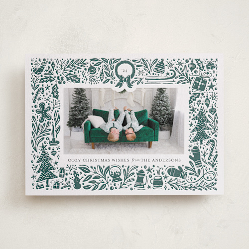 This is a fern letterpress holiday cards with letterpress by Kristen Knechtel called cozy christmas printing on bright white letterpress paper in standard