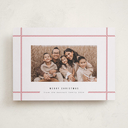 This is a holly berry letterpress holiday cards with letterpress by Orasie called simple plaid printing on bright white letterpress paper in standard