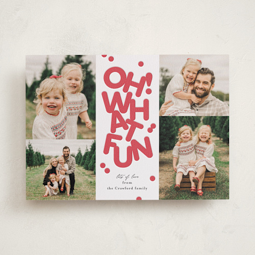 This is a santa suit letterpress holiday cards with letterpress by Carrie ONeal called bubble joy printing on bright white letterpress paper in standard