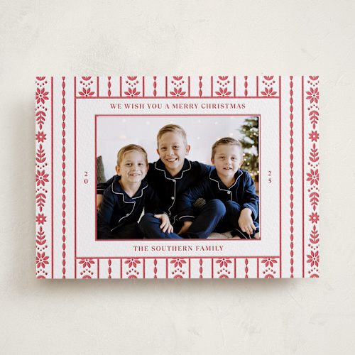 This is a scarlet photo mount holiday cards with letterpress by Erin German called scandi ribbon printing on somerset500 in photo_mount