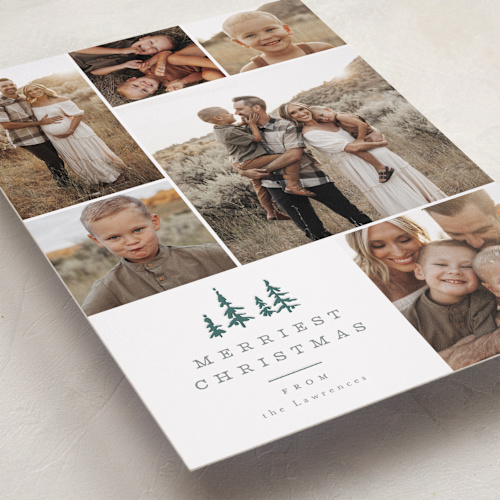 This is a pine letterpress holiday cards with letterpress by Everett Paper Goods called among the pines printing on bright white letterpress paper in standard