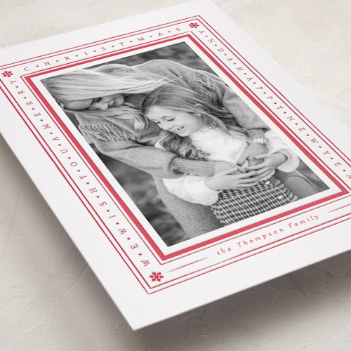This is a holly letterpress holiday cards with letterpress by Robert and Stella called tiny type border printing on bright white letterpress paper in standard