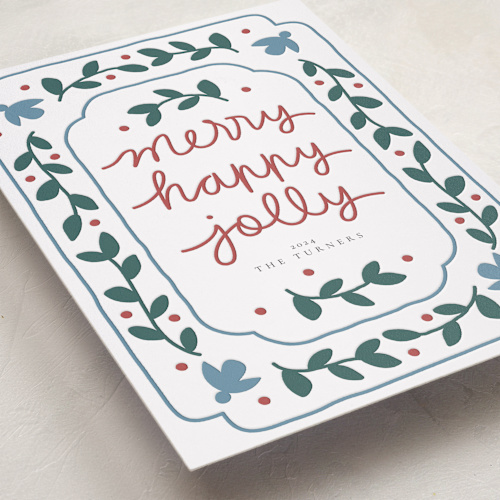 This is a cloud letterpress holiday cards with letterpress by letterfix called sugar cookie printing on bright white letterpress paper in standard
