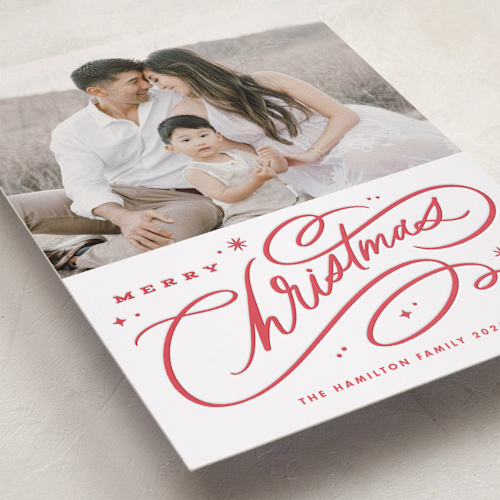 This is a holly letterpress holiday cards with letterpress by Kristen Smith called swash printing on bright white letterpress paper in standard