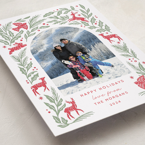 This is a holly letterpress holiday cards with letterpress by Elly called winter woodland printing on bright white letterpress paper in standard