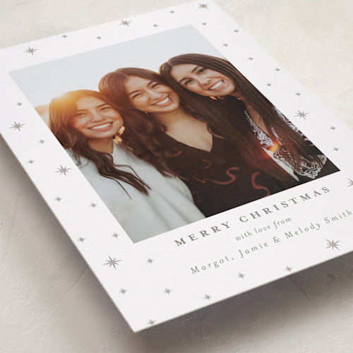 This is a starlight letterpress holiday cards with letterpress by Elly called stars printing on bright white letterpress paper in standard