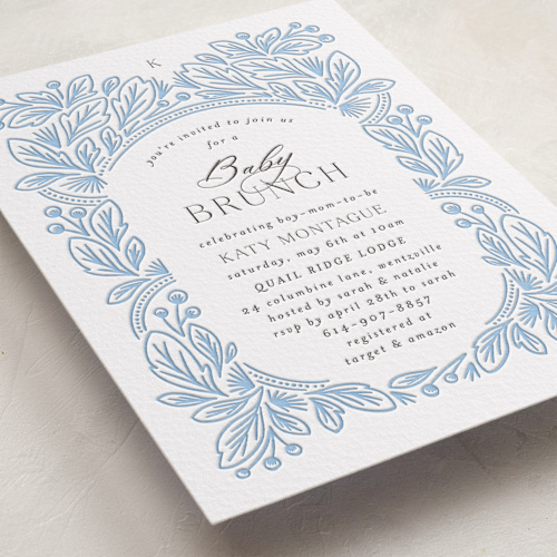 This is a arch baby shower invitations with letterpress by Jen Owens called arch printing on somerset500 in standard