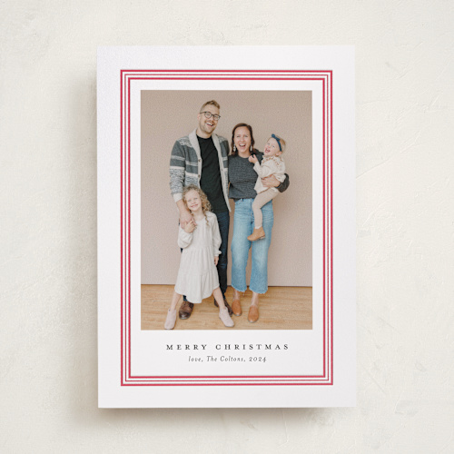 This is a peppermint letterpress holiday cards with letterpress by Stacey Meacham called ever classic printing on bright white letterpress paper in standard