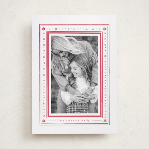This is a holly letterpress holiday cards with letterpress by Robert and Stella called tiny type border printing on bright white letterpress paper in standard