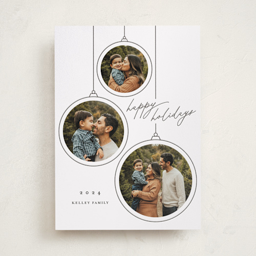 This is a coal letterpress holiday cards with letterpress by Erin German called ornaments printing on bright white letterpress paper in standard