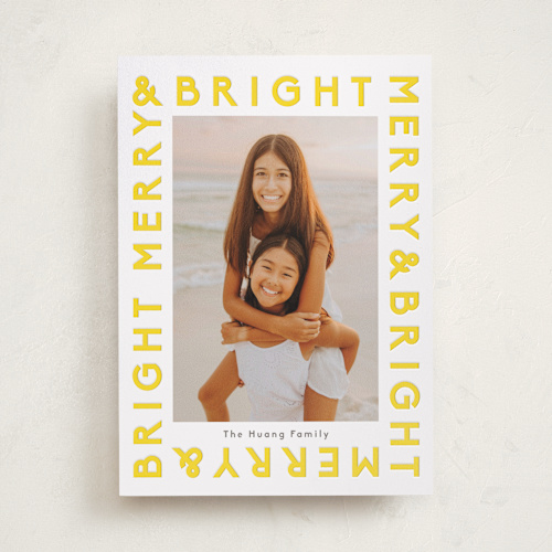 This is a lemon letterpress holiday cards with letterpress by Robin Ott called bright typed printing on bright white letterpress paper in standard