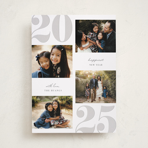 This is a newsprint letterpress holiday cards with letterpress by Oma N. Ramkhelawan called new year stamp printing on bright white letterpress paper in standard