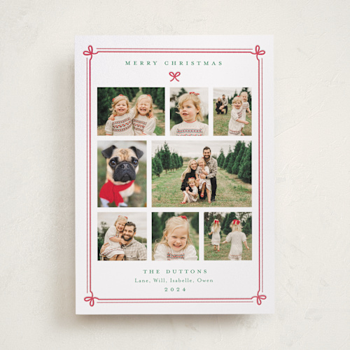 This is a red ribbon letterpress holiday cards with letterpress by Alston Foster called christmas gifts printing on bright white letterpress paper in standard