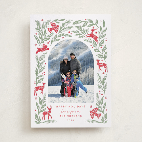 This is a holly letterpress holiday cards with letterpress by Elly called winter woodland printing on bright white letterpress paper in standard