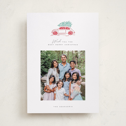 This is a candy cane letterpress holiday cards with letterpress by Yuliya Evseeva called christmas car printing on bright white letterpress paper in standard