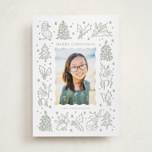 This is a mint letterpress holiday cards with letterpress by Cass Loh called magical christmas printing on bright white letterpress paper in standard