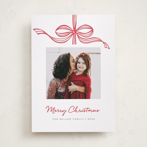 This is a holly berry letterpress holiday cards with letterpress by SimpleTe Design called tied with a bow printing on bright white letterpress paper in standard
