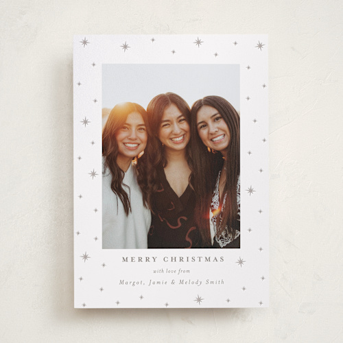 This is a starlight letterpress holiday cards with letterpress by Elly called stars printing on bright white letterpress paper in standard