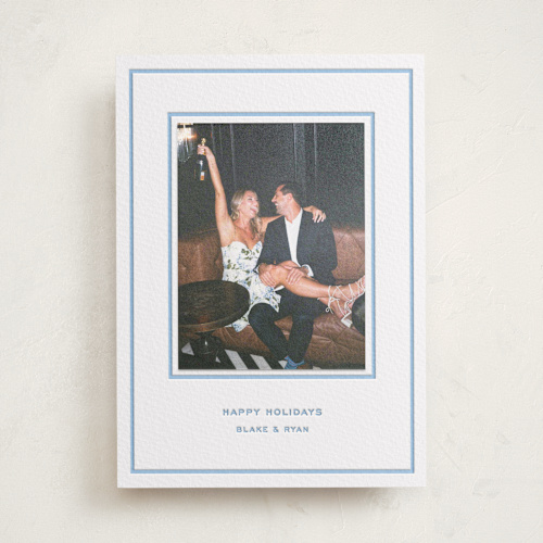 This is a sky blue photo mount holiday cards with letterpress by Megan Davis called bowery printing on somerset500 in photo_mount