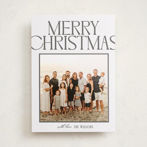 This is a soft black photo mount holiday cards with letterpress by Owl and Toad called chic type printing on somerset500 in photo_mount