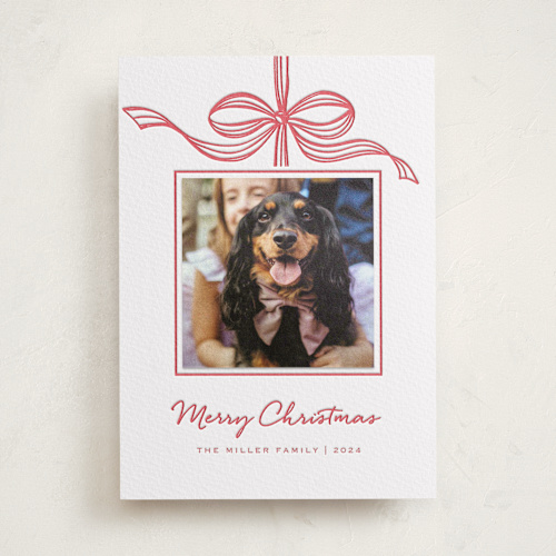 This is a scarlet photo mount holiday cards with letterpress by SimpleTe Design called tied with a bow printing on somerset500 in photo_mount