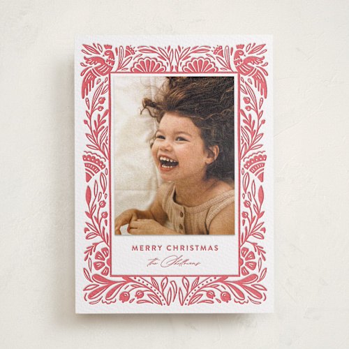 This is a scarlet photo mount holiday cards with letterpress by Mansi Verma called folk art printing on somerset500 in photo_mount