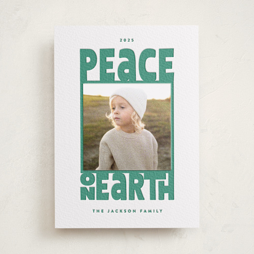 This is a cucumber photo mount holiday cards with letterpress by Leah Bisch called peace on earth printing on somerset500 in photo_mount