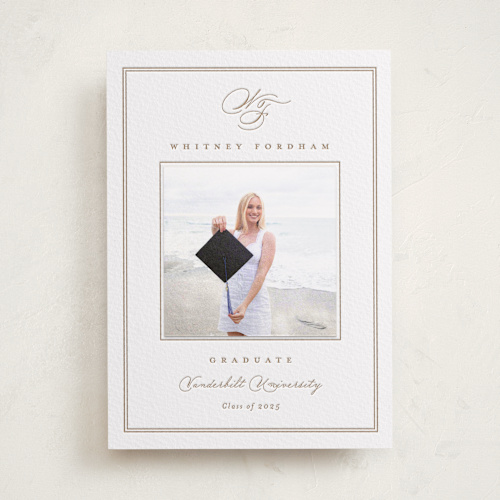 This is a matte gold graduation announcements with letterpress by Amy Kross called simple edge printing on somerset500 in photo_mount